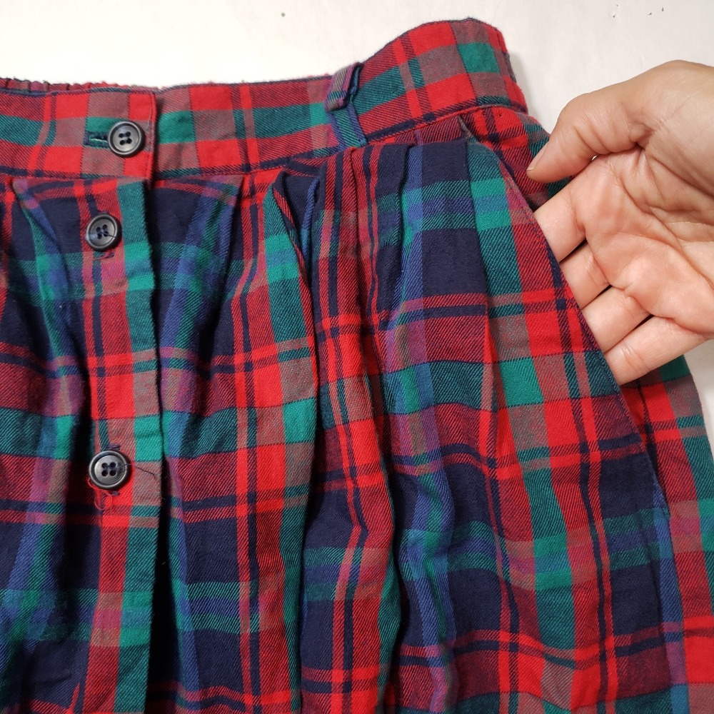 Vintage Talbots Size 4 Tartan Plaid Maxi Skirt Elastic Waist Button Front Flanne - Picture 6 of 9